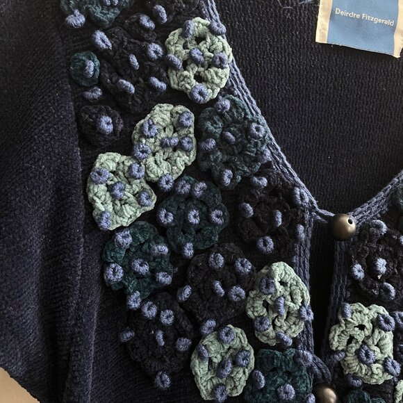 Vintage 1990s Deirdre Fitzgerald Blue Chunky Knit Button Front Tunic Sweater - Picture 3 of 7